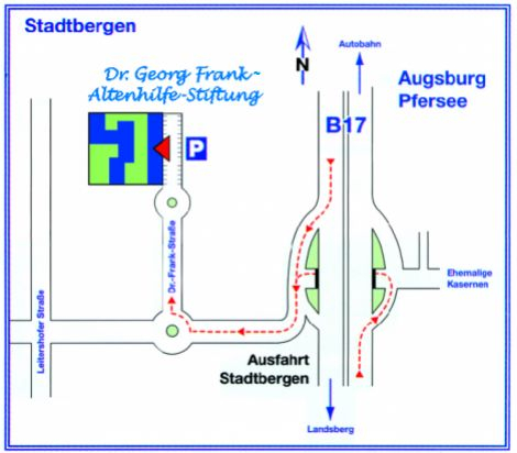 Dr. Georg Frank Altenhilfe Stifung in Stadtbergen bei Augsburg - Lageplan zur leichten Anfahrt unseres Seniorenwohnheims